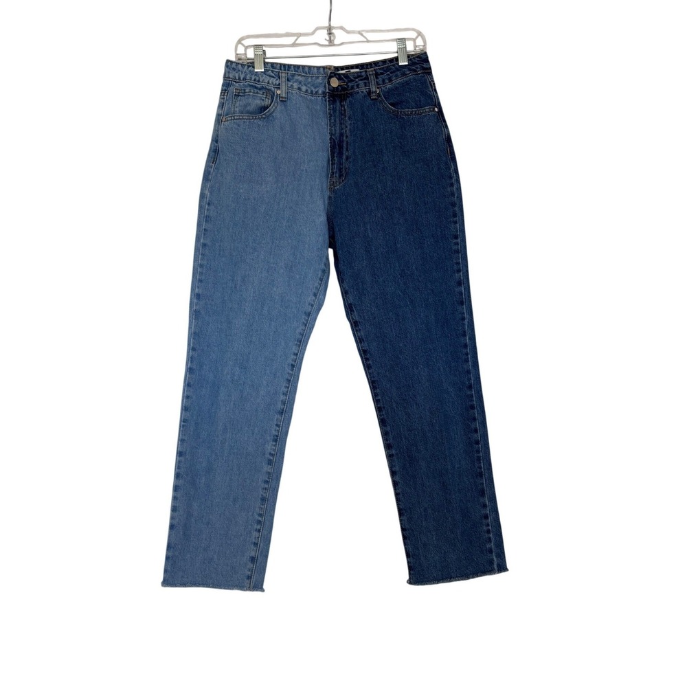 Denim Lab Two Tone Split Color Block Straight Leg Jeans Blue Womens Size 11/29